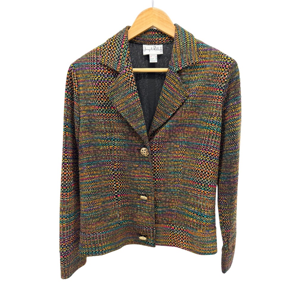 Joseph Ribkoff Vintage Blazer Jacket Size 8 M Multicolor Metallic Knit Tweed Y2K